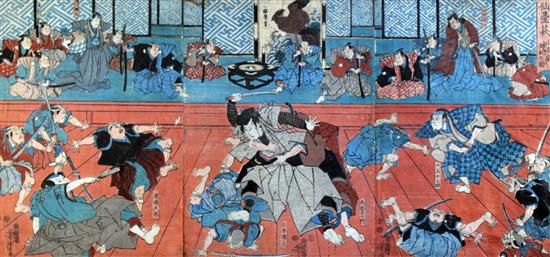 Yoshitora Scene from the play Sendai-Hagi, c.1848, 14 x 29in.